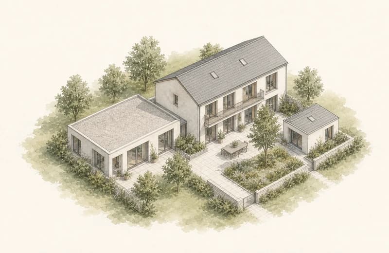 Architektonische Studie für die mögliche neue Nutzung eines Grundstücks